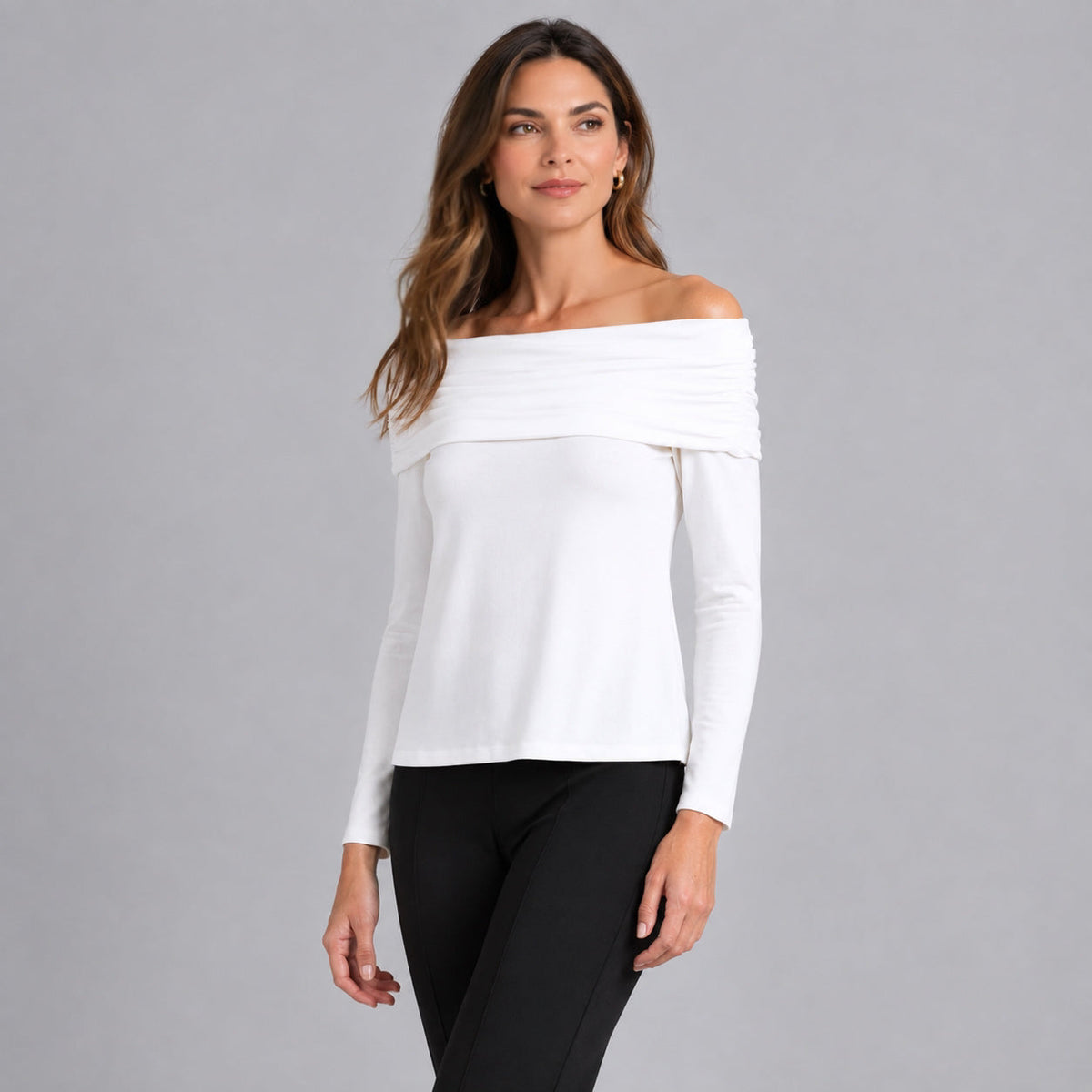 Ultra Cozy - Ruched Off-Shoulder Sweater Top - Ivory - Final Sale | Clara Sunwoo Essential