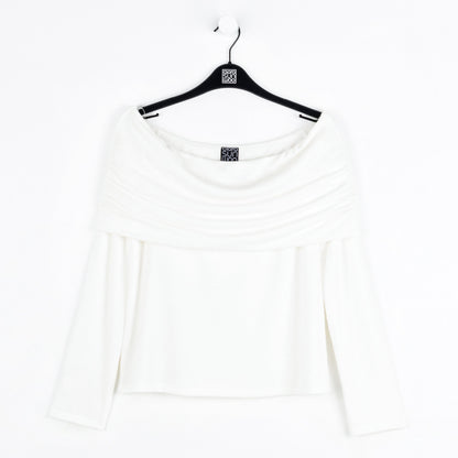 Ultra Cozy - Ruched Off-Shoulder Sweater Top - Ivory - Final Sale | Clara Sunwoo Essential