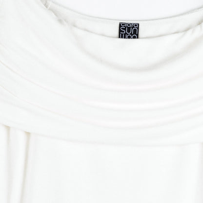 Ultra Cozy - Ruched Off-Shoulder Sweater Top - Ivory - Final Sale | Clara Sunwoo Essential