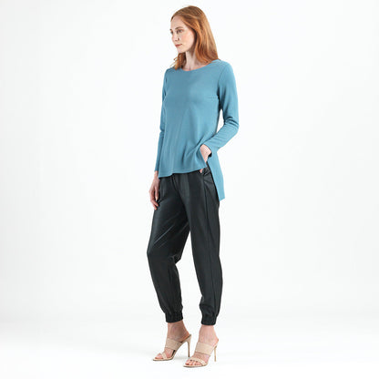 French Terry-Like Knit - Parachute Hem Sweater Tunic - Powder Blue - Final Sale! | Clara Sunwoo Premium