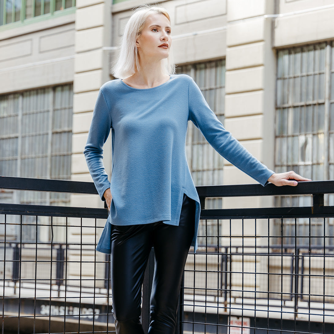 French Terry-Like Knit - Parachute Hem Sweater Tunic - Powder Blue - Final Sale! | Clara Sunwoo Premium