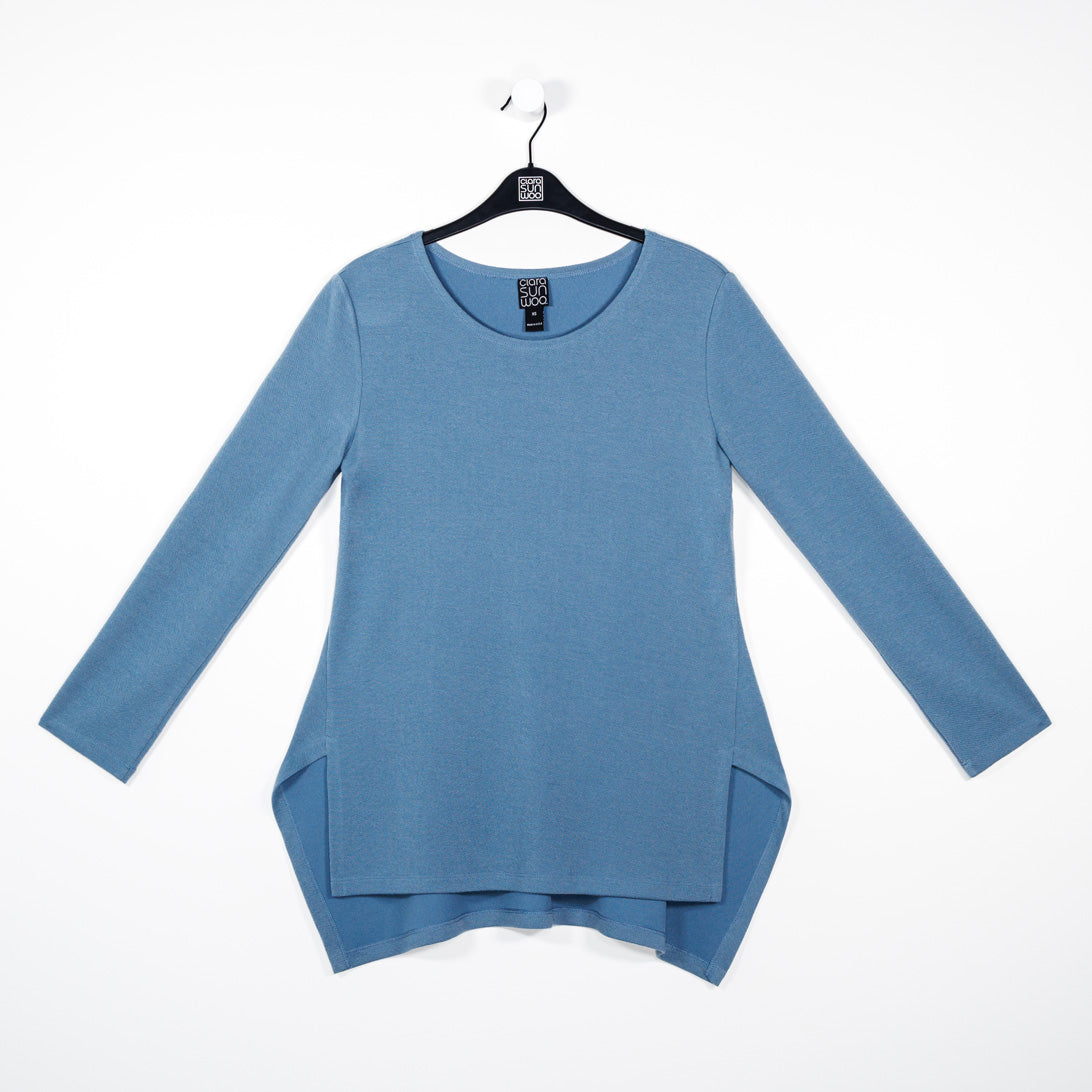 French Terry-Like Knit - Parachute Hem Sweater Tunic - Powder Blue - Final Sale! | Clara Sunwoo Premium