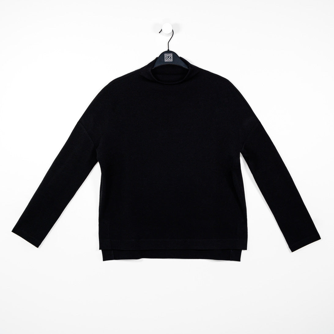 French Terry-Like Knit - Funnel Neck Sweater Top - Black - Final Sale! | Clara Sunwoo New