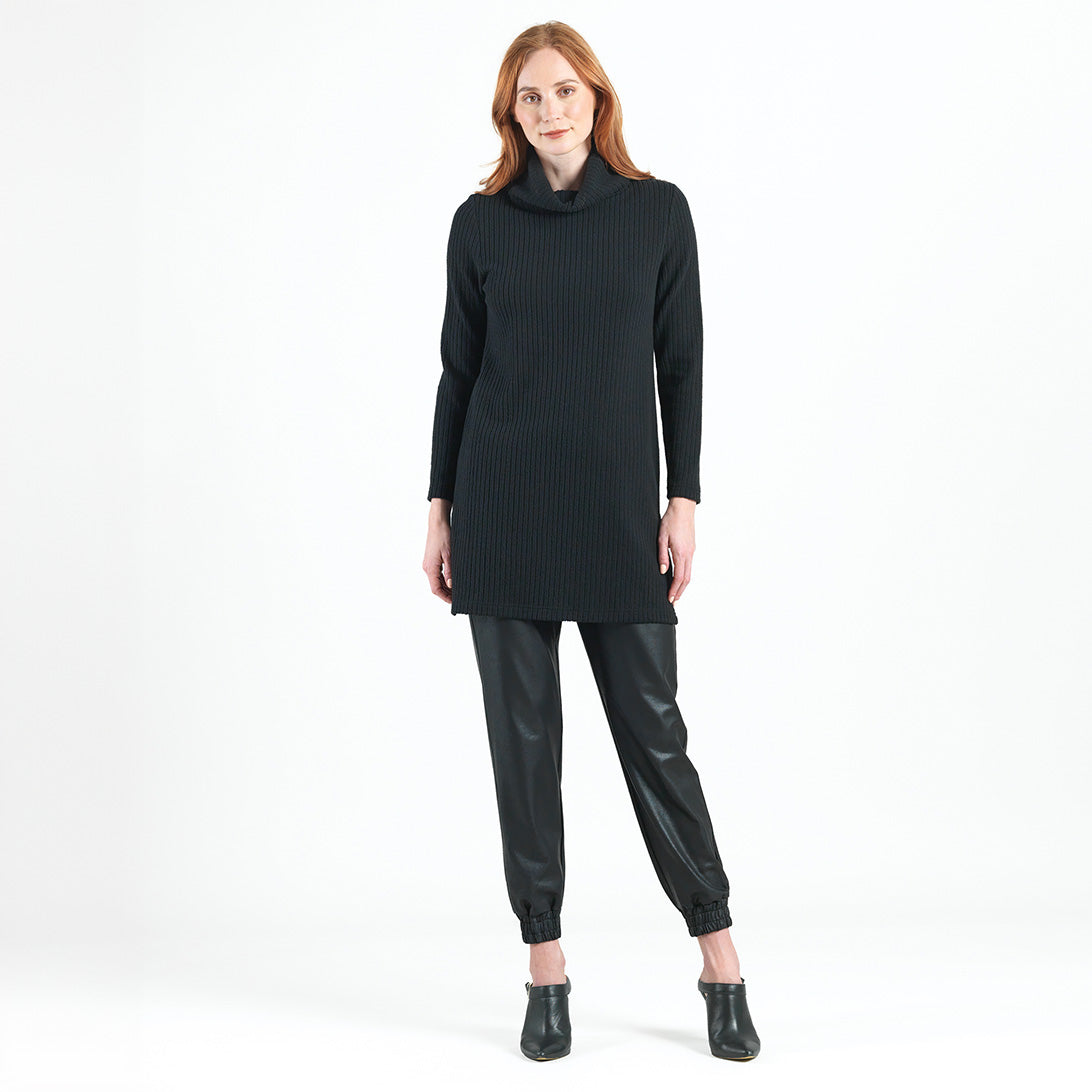 Chunky Ribbed - Cowl Turtleneck Sweater Tunic - Black - Final Sale! | Clara Sunwoo Essential