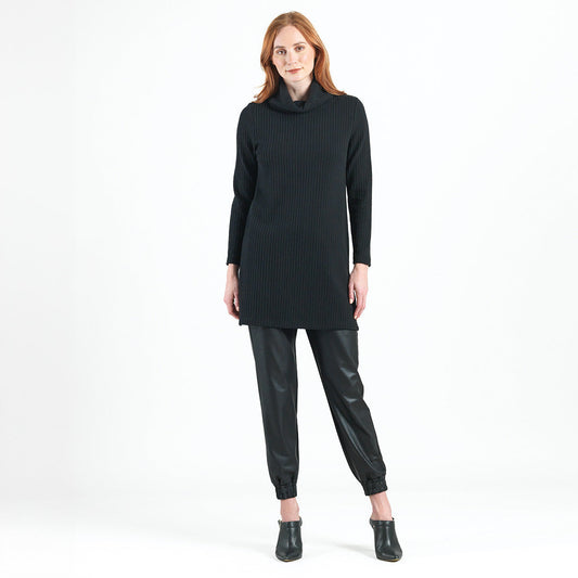 Chunky Ribbed - Cowl Turtleneck Sweater Tunic - Black - Final Sale! | Clara Sunwoo Essential