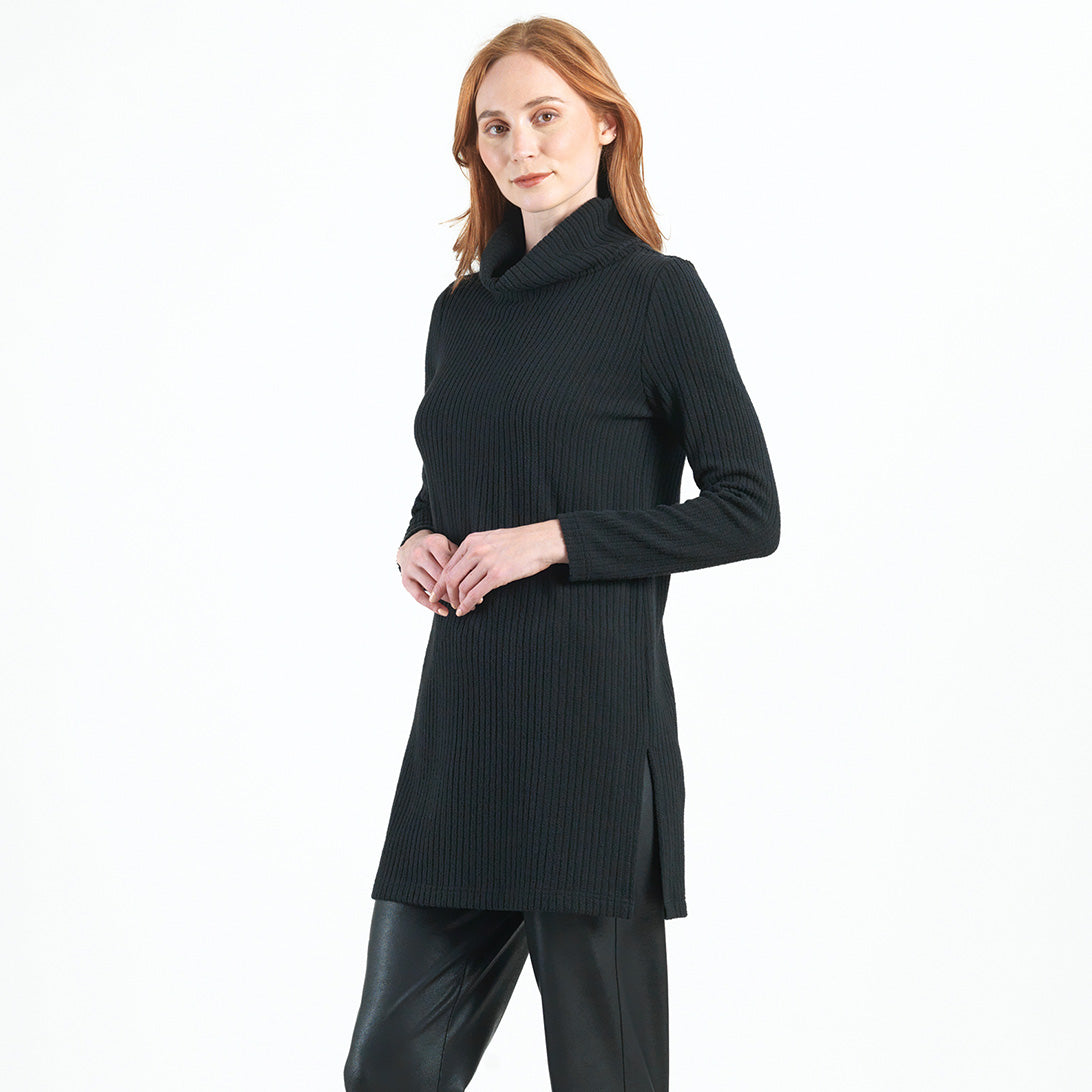 Chunky Ribbed - Cowl Turtleneck Sweater Tunic - Black - Final Sale! | Clara Sunwoo Essential