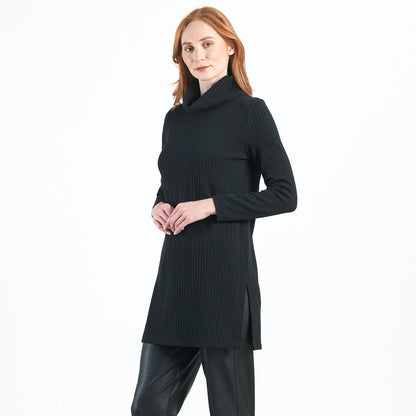 Chunky Ribbed - Cowl Turtleneck Sweater Tunic - Black - Final Sale! | Clara Sunwoo Essential