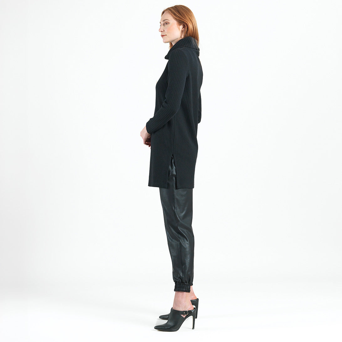 Chunky Ribbed - Cowl Turtleneck Sweater Tunic - Black - Final Sale! | Clara Sunwoo Essential