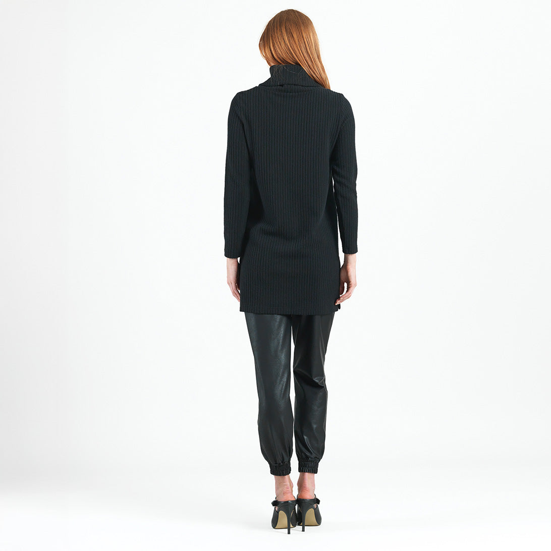 Chunky Ribbed - Cowl Turtleneck Sweater Tunic - Black - Final Sale! | Clara Sunwoo Essential