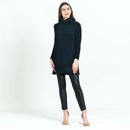 Chunky Ribbed - Cowl Turtleneck Sweater Tunic - Black - Final Sale! | Clara Sunwoo Essential