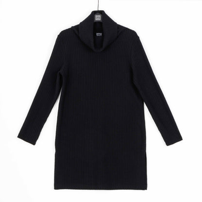 Chunky Ribbed - Cowl Turtleneck Sweater Tunic - Black - Final Sale! | Clara Sunwoo Essential
