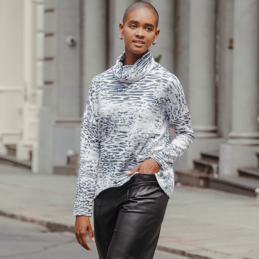 Cozy Shimmer - Tipped Hem Sweater - Snow Leopard - Final Sale! | Clara Sunwoo Quality