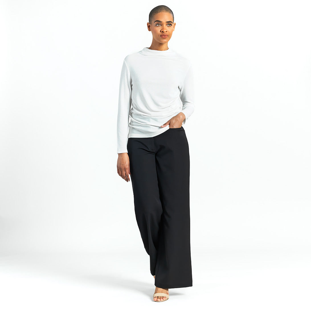 Ultra Cozy - Draped Neck Side Ruched Sweater Top - Ivory - Final Sale! | Clara Sunwoo Discount