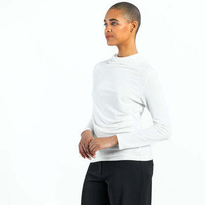 Ultra Cozy - Draped Neck Side Ruched Sweater Top - Ivory - Final Sale! | Clara Sunwoo Discount