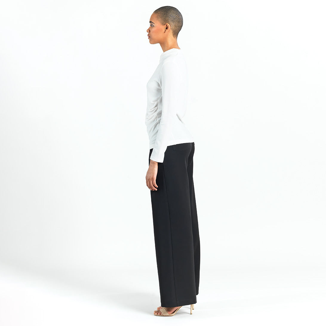 Ultra Cozy - Draped Neck Side Ruched Sweater Top - Ivory - Final Sale! | Clara Sunwoo Discount