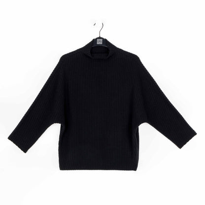 Chunky Ribbed - Funnel Neck Sweater - Black - Final Sale | Clara Sunwoo Trusted