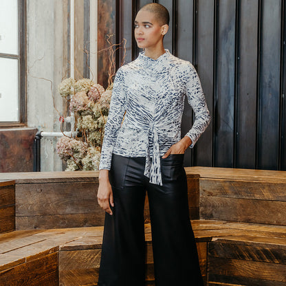 Cozy Shimmer - Center Front Tie Sweater Top - Snow Leopard - Final Sale! | Clara Sunwoo Special Offer