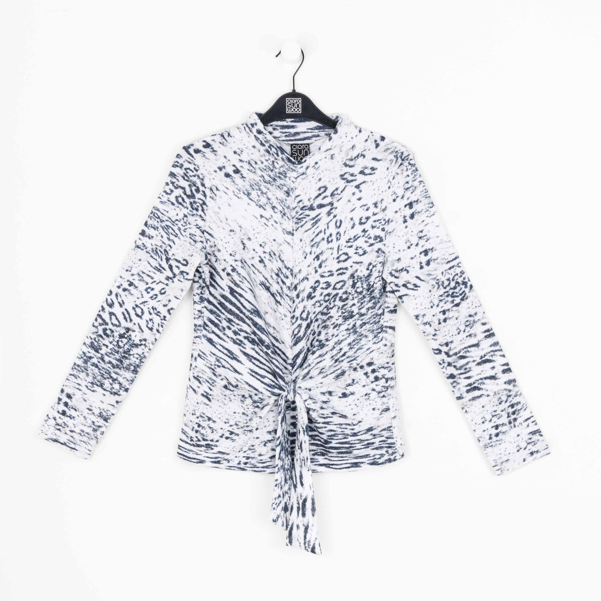 Cozy Shimmer - Center Front Tie Sweater Top - Snow Leopard - Final Sale! | Clara Sunwoo Special Offer