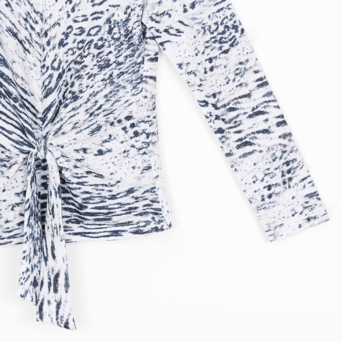 Cozy Shimmer - Center Front Tie Sweater Top - Snow Leopard - Final Sale! | Clara Sunwoo Special Offer