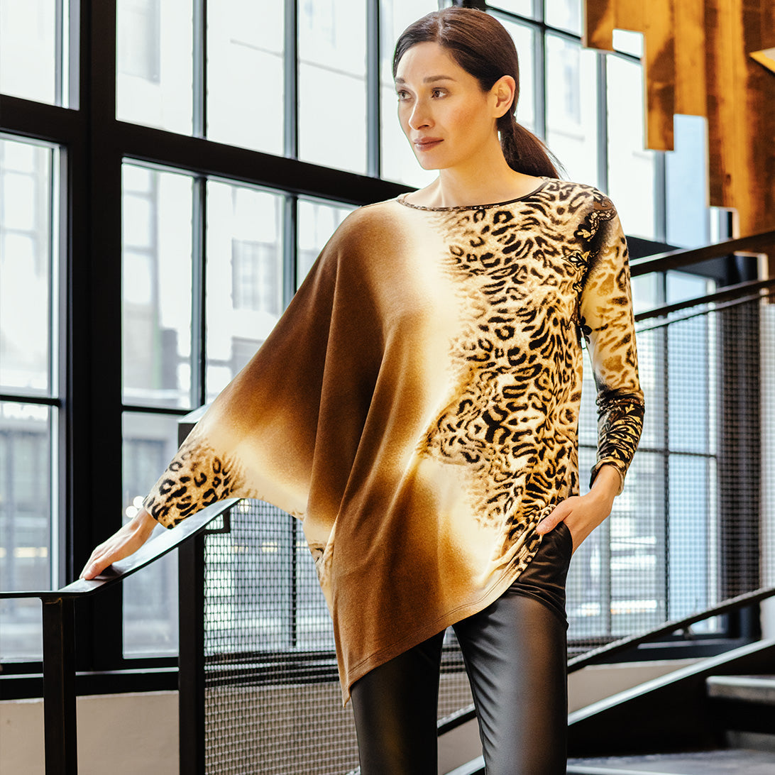 Cozy Knit - Poncho Sleeve Sweater Tunic - Animal Ombré - Final Sale! | Clara Sunwoo Essential