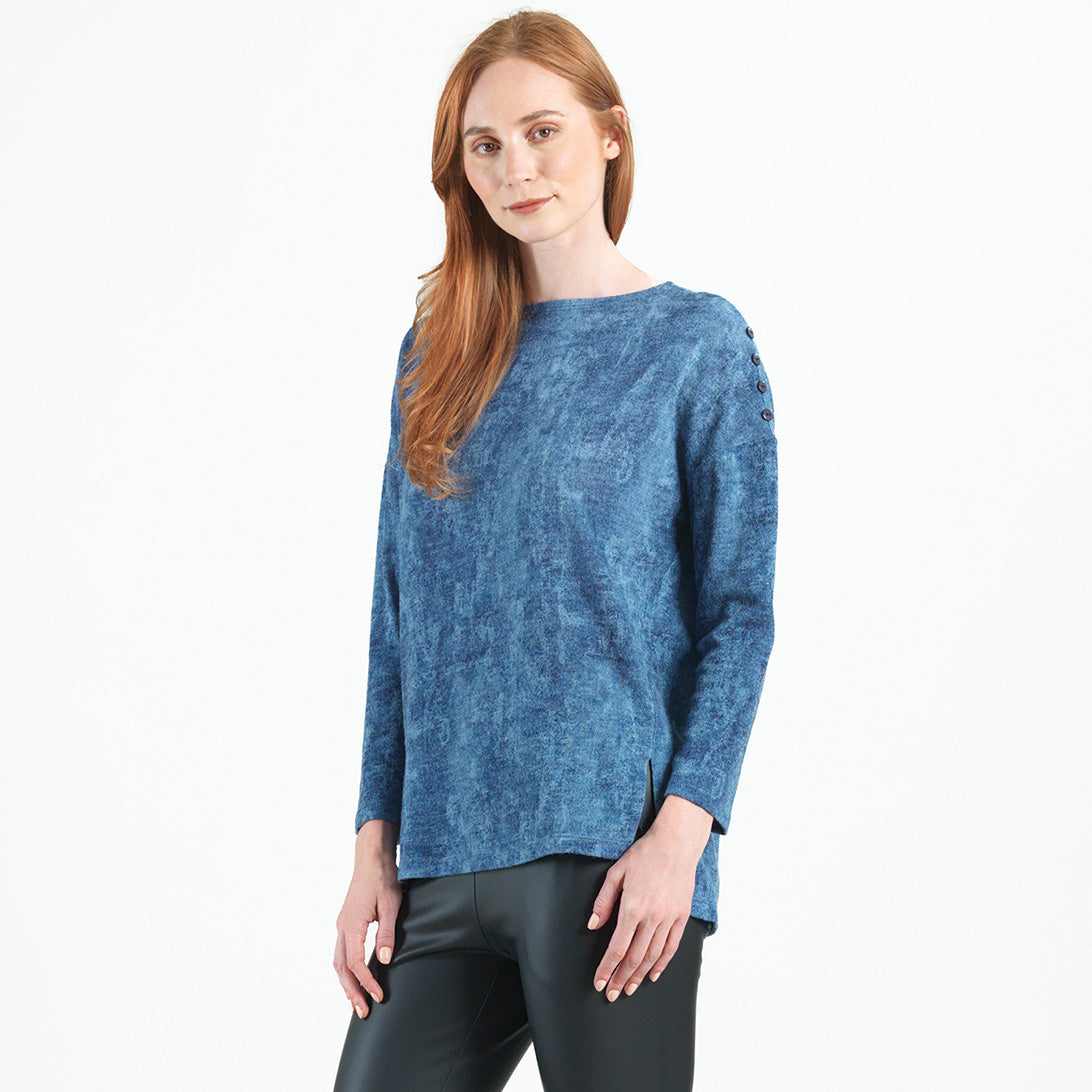 Cozy Texture - Vented Sweater Tunic - Denim Print - Final Sale! | Clara Sunwoo Classic