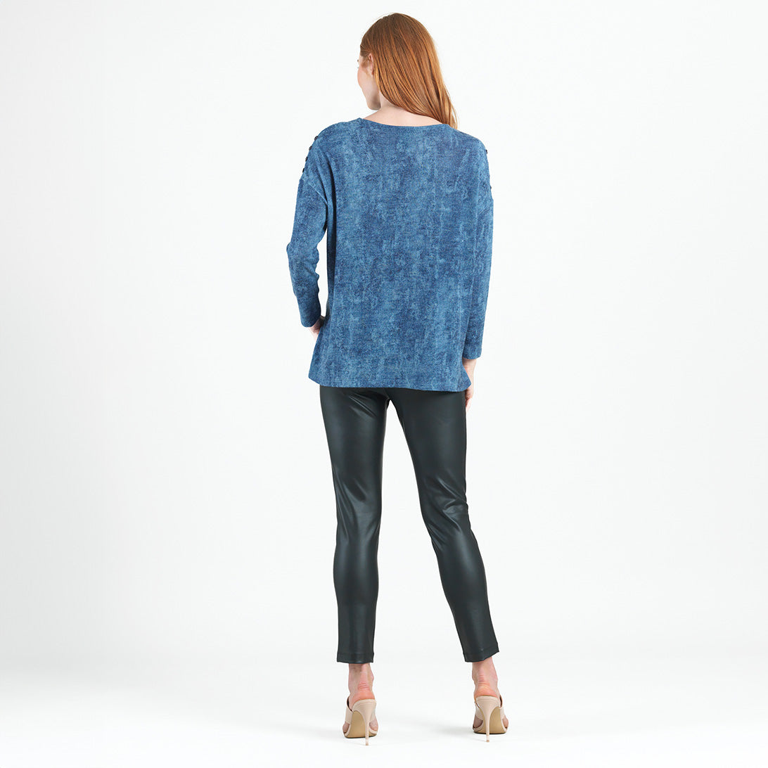 Cozy Texture - Vented Sweater Tunic - Denim Print - Final Sale! | Clara Sunwoo Classic