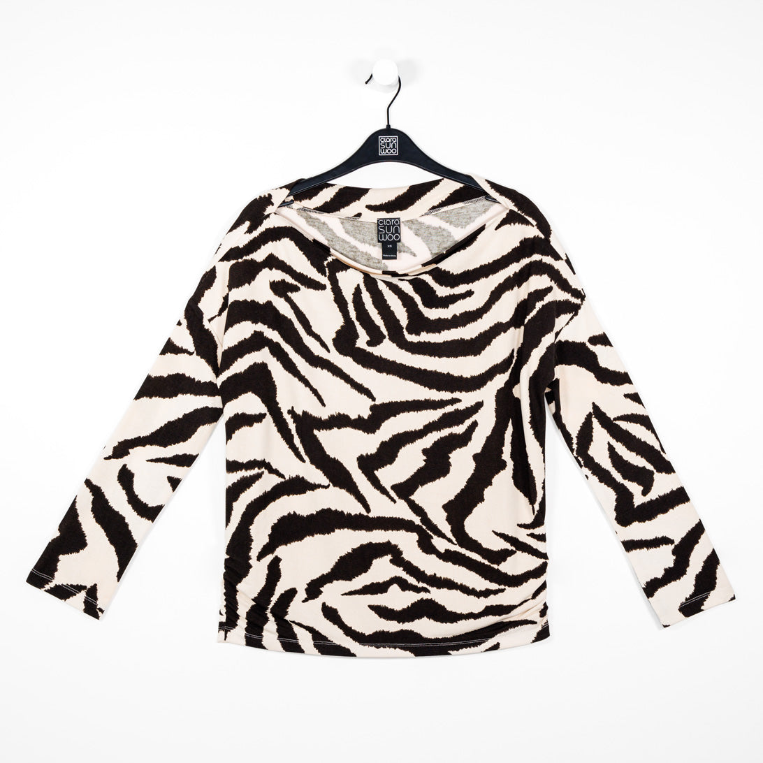 Cozy Knit - Boat Neck Side Ruched Sweater - Zebra - Final Sale | Clara Sunwoo Exclusive