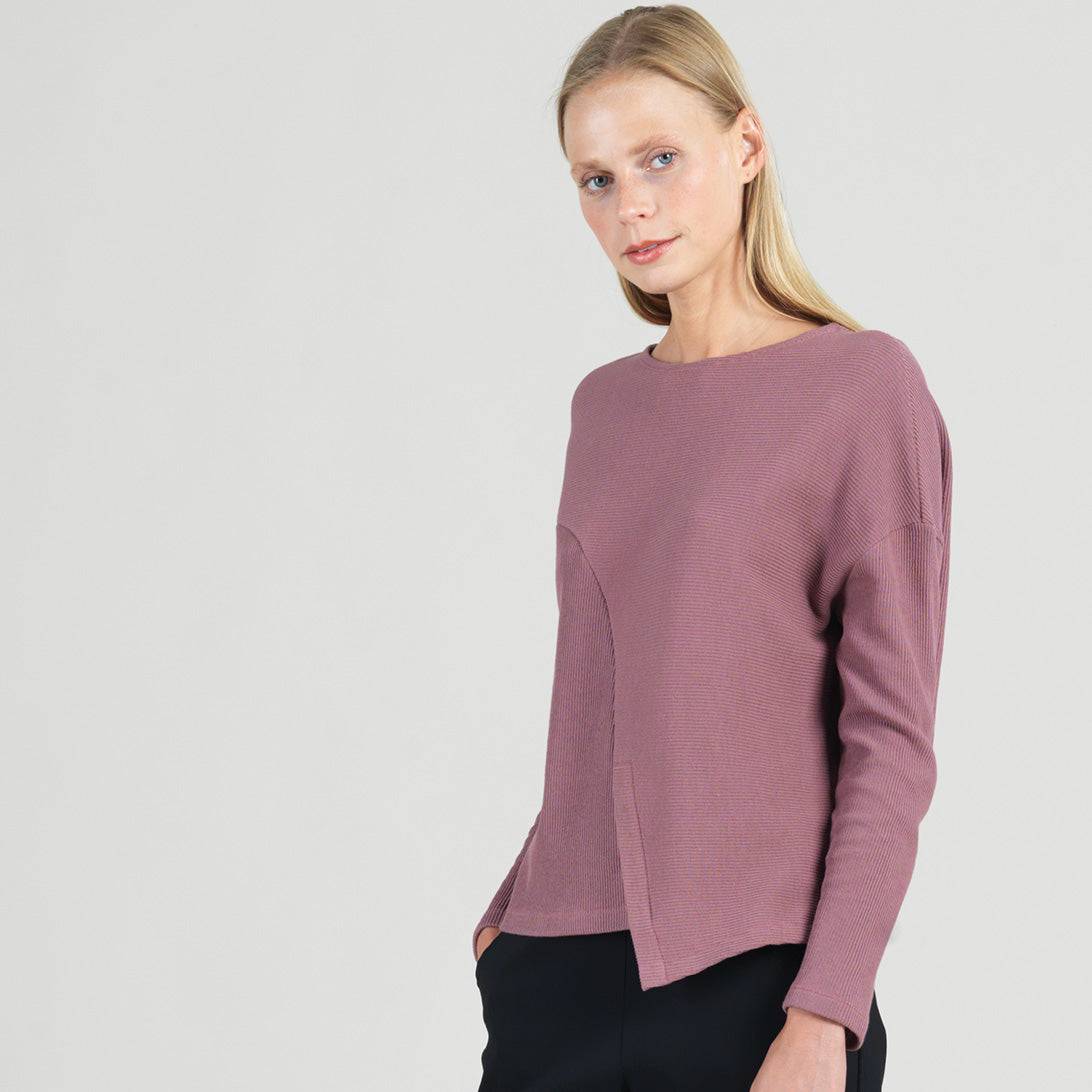 Structured Ribbed Knit - Modern Envelope Hem Sweater - Mauve - Final Sale! | Clara Sunwoo Hot Sale