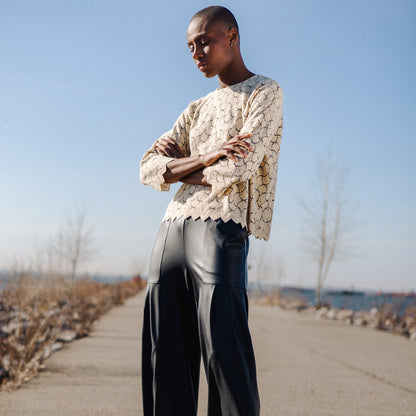 Crochet Knit - Scallop Hem Box Sweater Top - Fan Shell - Final Sale | Clara Sunwoo Exclusive