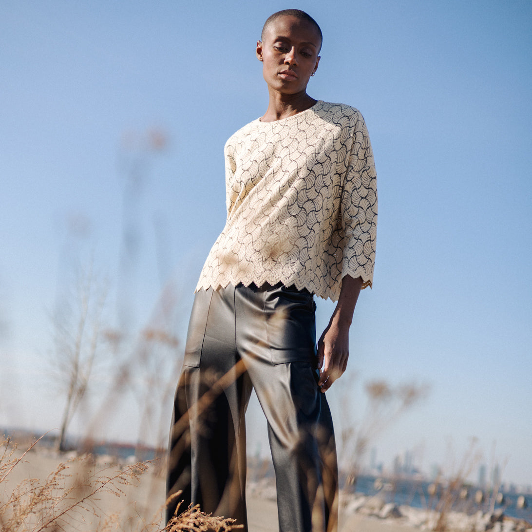 Crochet Knit - Scallop Hem Box Sweater Top - Fan Shell - Final Sale | Clara Sunwoo Exclusive