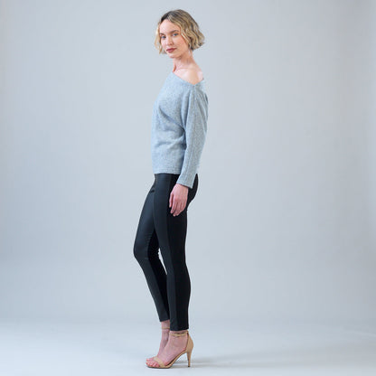 Plush Shimmer - Angled Neck Sweater - Gray | Clara Sunwoo Premium