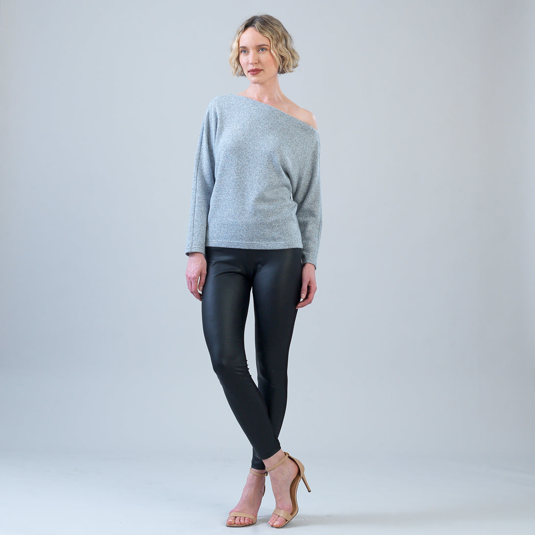 Plush Shimmer - Angled Neck Sweater - Gray | Clara Sunwoo Premium