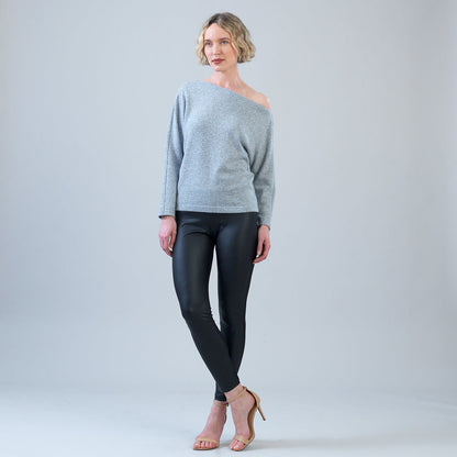 Plush Shimmer - Angled Neck Sweater - Gray | Clara Sunwoo Premium