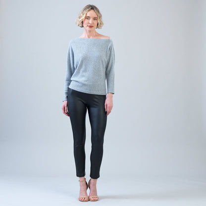 Plush Shimmer - Angled Neck Sweater - Gray | Clara Sunwoo Premium