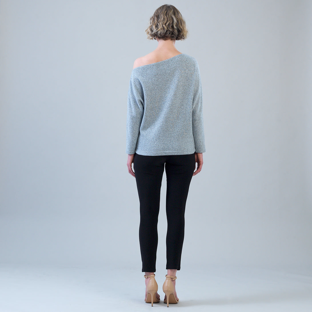 Plush Shimmer - Angled Neck Sweater - Gray | Clara Sunwoo Premium