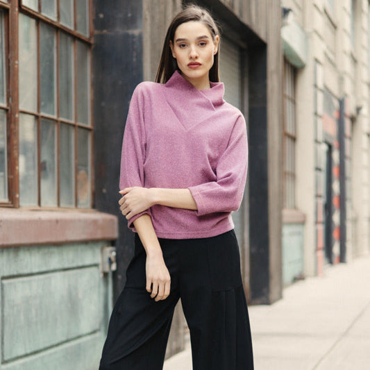 Plush Ribbed - Crossover Petal Neck Sweater - Mauve | Clara Sunwoo Value