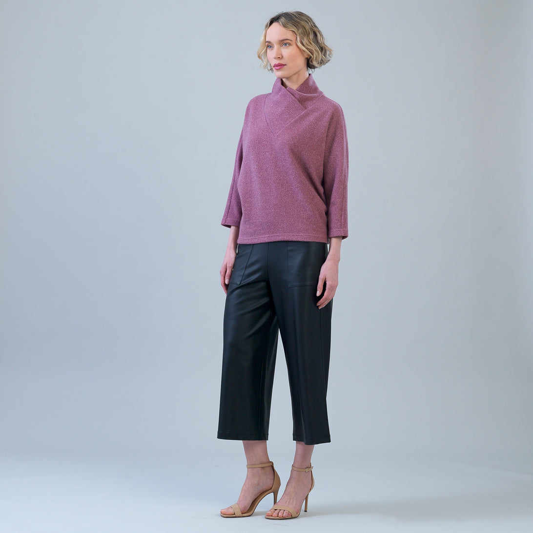 Plush Ribbed - Crossover Petal Neck Sweater - Mauve | Clara Sunwoo Value
