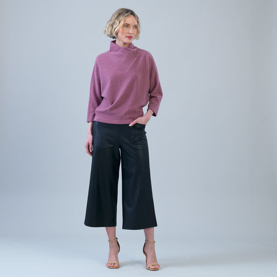 Plush Ribbed - Crossover Petal Neck Sweater - Mauve | Clara Sunwoo Value