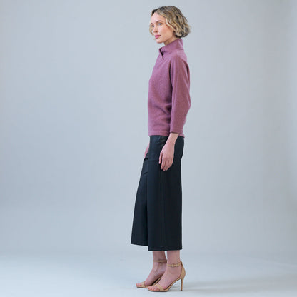 Plush Ribbed - Crossover Petal Neck Sweater - Mauve | Clara Sunwoo Value