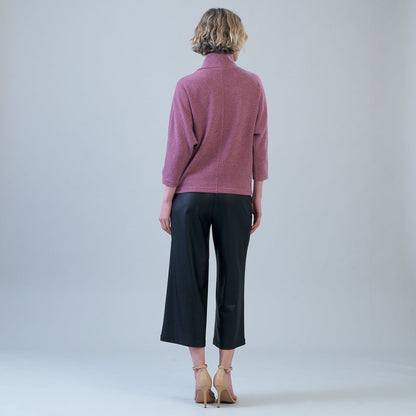 Plush Ribbed - Crossover Petal Neck Sweater - Mauve | Clara Sunwoo Value