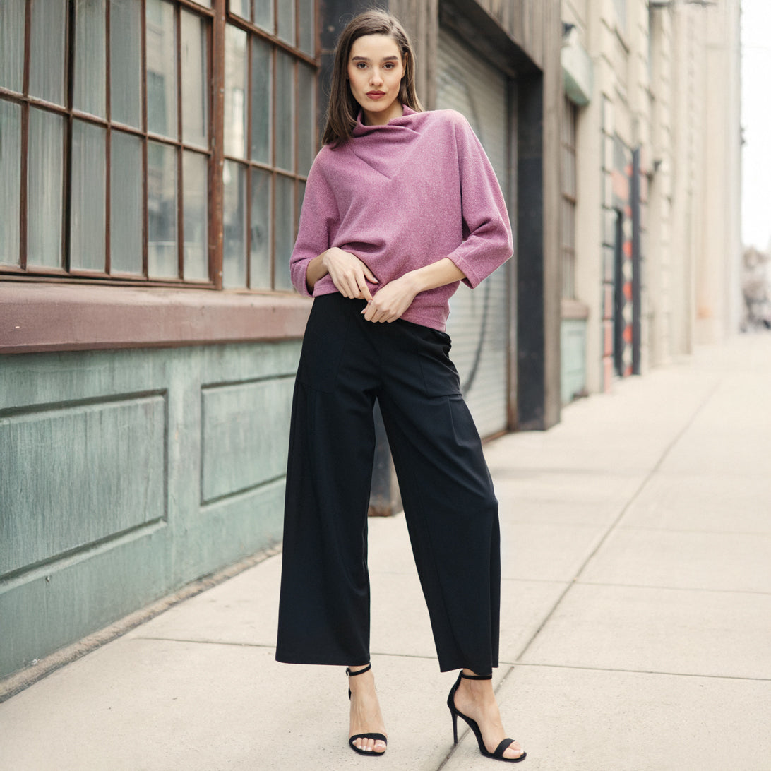 Plush Ribbed - Crossover Petal Neck Sweater - Mauve | Clara Sunwoo Value