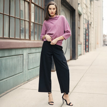 Plush Ribbed - Crossover Petal Neck Sweater - Mauve | Clara Sunwoo Value