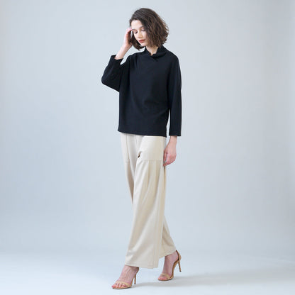 Plush Ribbed - Crossover Petal Neck Sweater - Black | Clara Sunwoo New