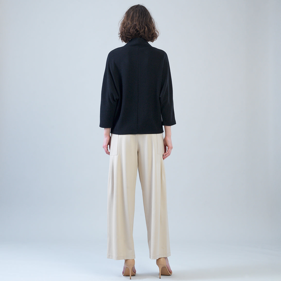 Plush Ribbed - Crossover Petal Neck Sweater - Black | Clara Sunwoo New