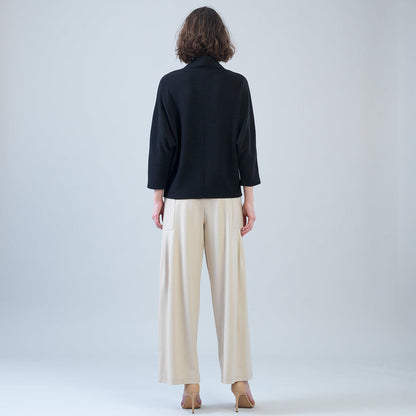 Plush Ribbed - Crossover Petal Neck Sweater - Black | Clara Sunwoo New
