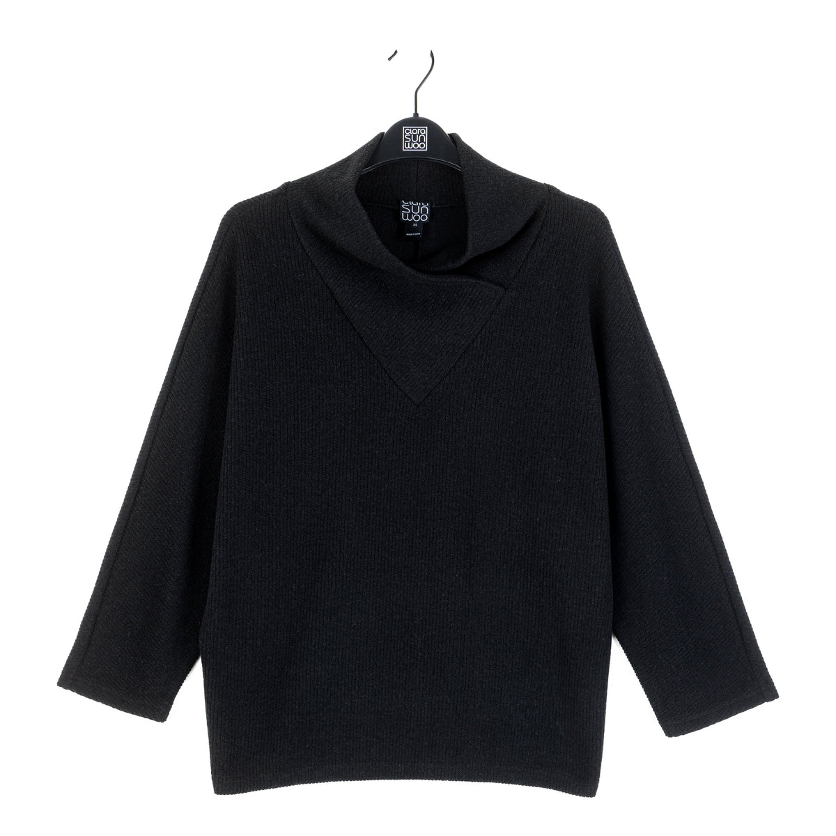 Plush Ribbed - Crossover Petal Neck Sweater - Black | Clara Sunwoo New