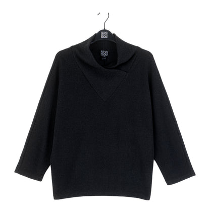 Plush Ribbed - Crossover Petal Neck Sweater - Black | Clara Sunwoo New