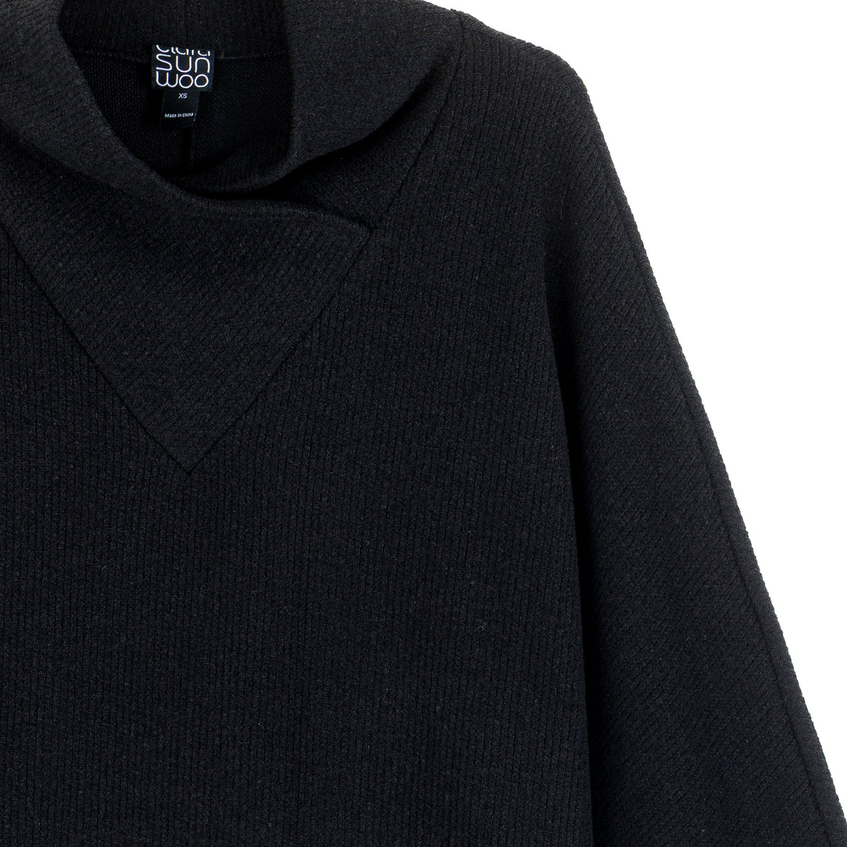 Plush Ribbed - Crossover Petal Neck Sweater - Black | Clara Sunwoo New