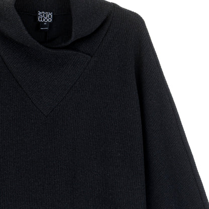 Plush Ribbed - Crossover Petal Neck Sweater - Black | Clara Sunwoo New