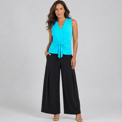 Sleeveless V-Neck Center Front Tie Top - Turquoise - Final Sale | Clara Sunwoo Best Price